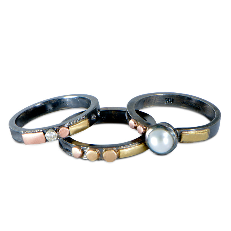 Pearl Argentium & Gold stack ring