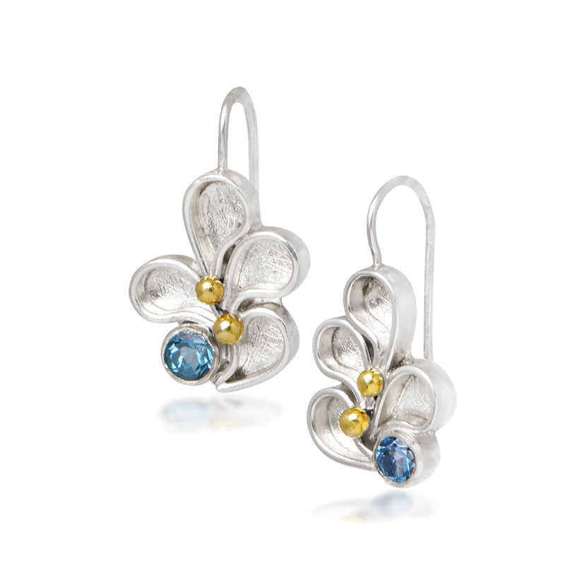 Argentium earrings with 18kt gold and blue topaz