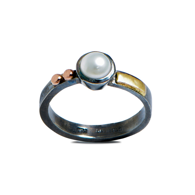 Pearl Argentium & Gold stack ring