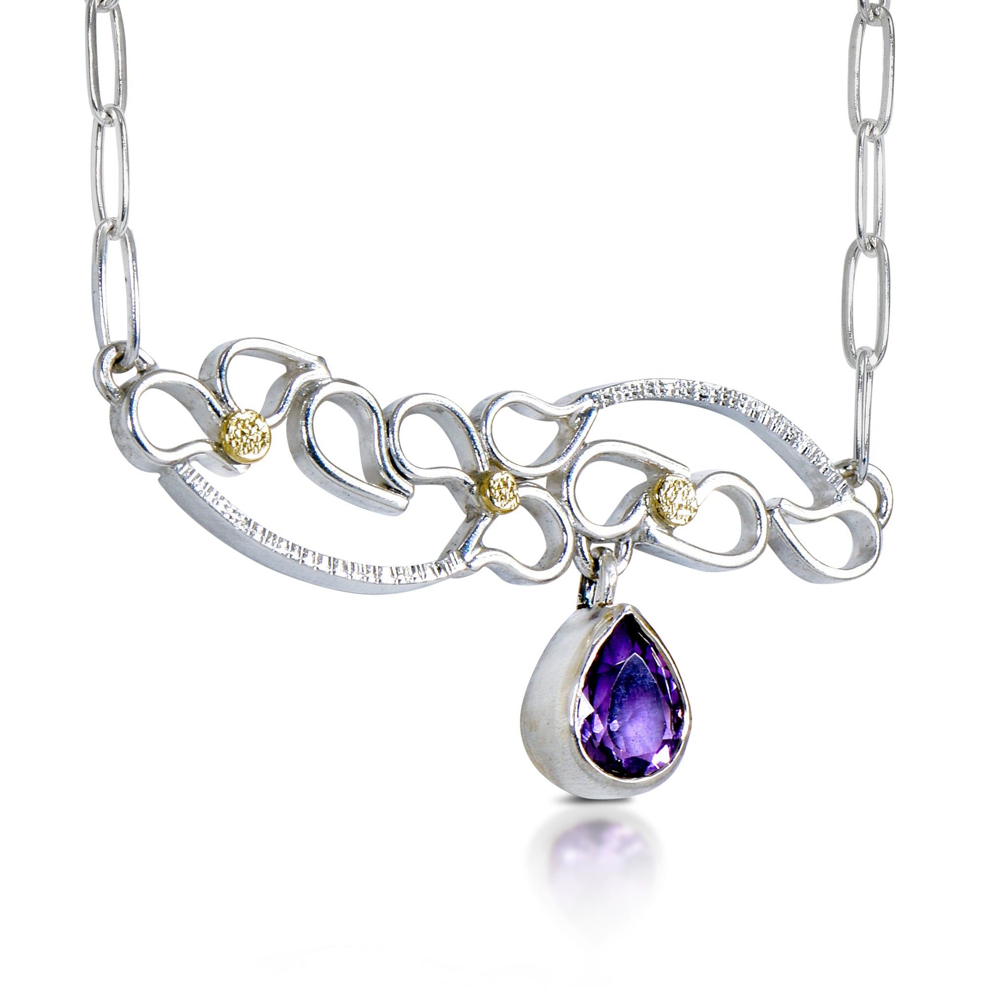Wide Stream Necklace with Amethyst Drop