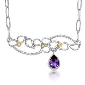 Wide Stream Necklace with Amethyst Drop