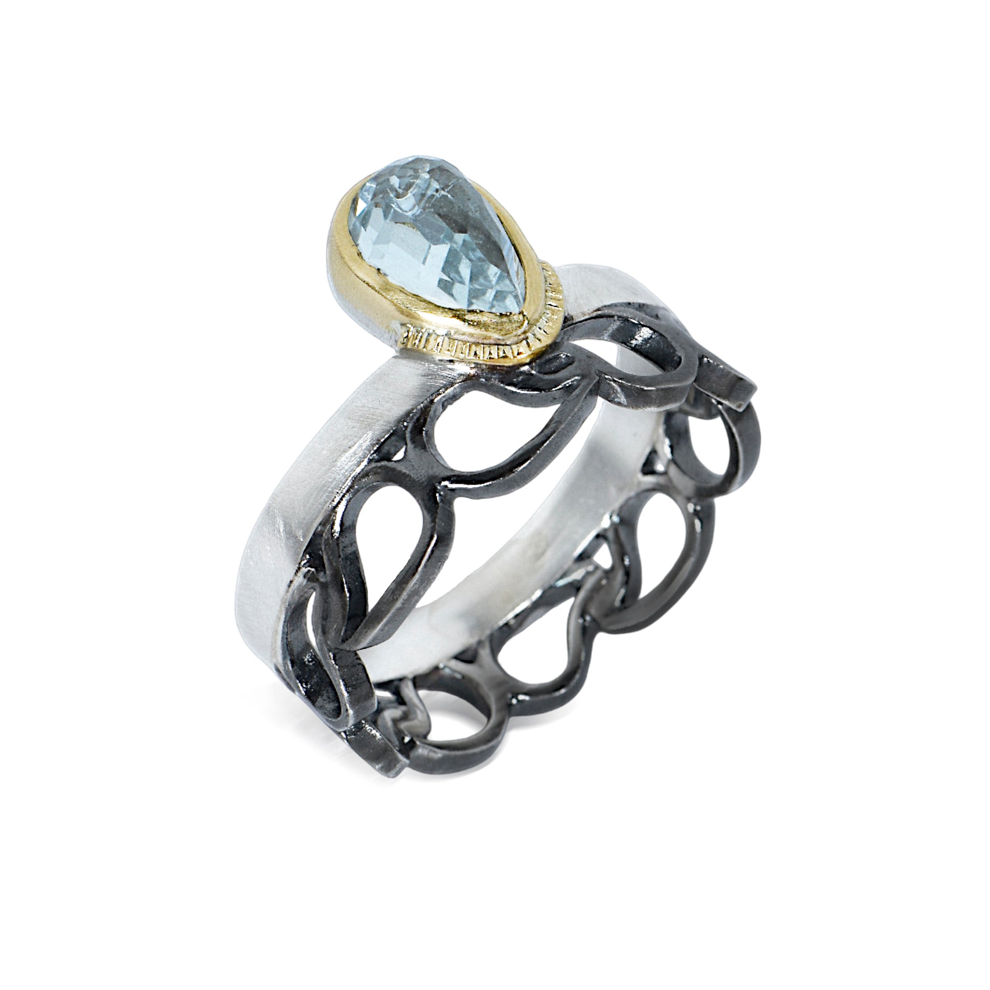 Aquamarine River Crown Ring