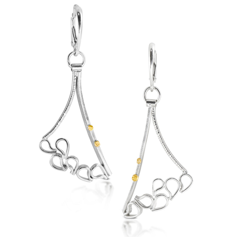 Argentium Waterfall Dangle Earrings with 18kt Gold