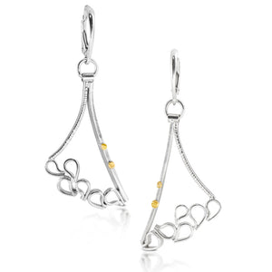 Argentium waterfall dangle earrings with 18kt gold