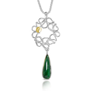 Drops in a Whirl Pendant with Green Toumaline Drop