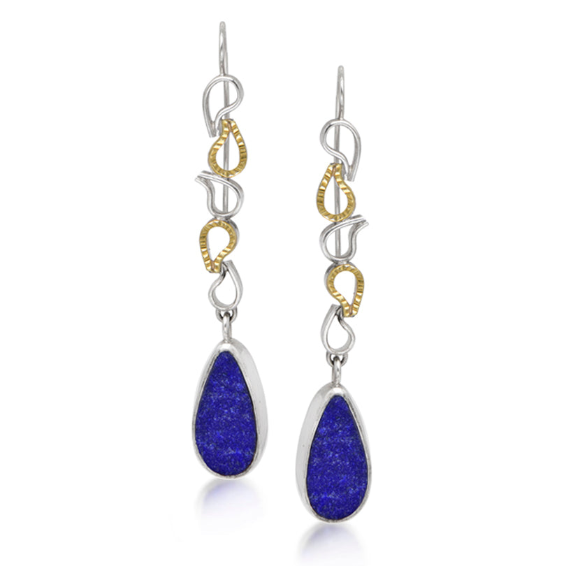 Argentium Sterling & 18kt Earrings with Natural surface Lapis