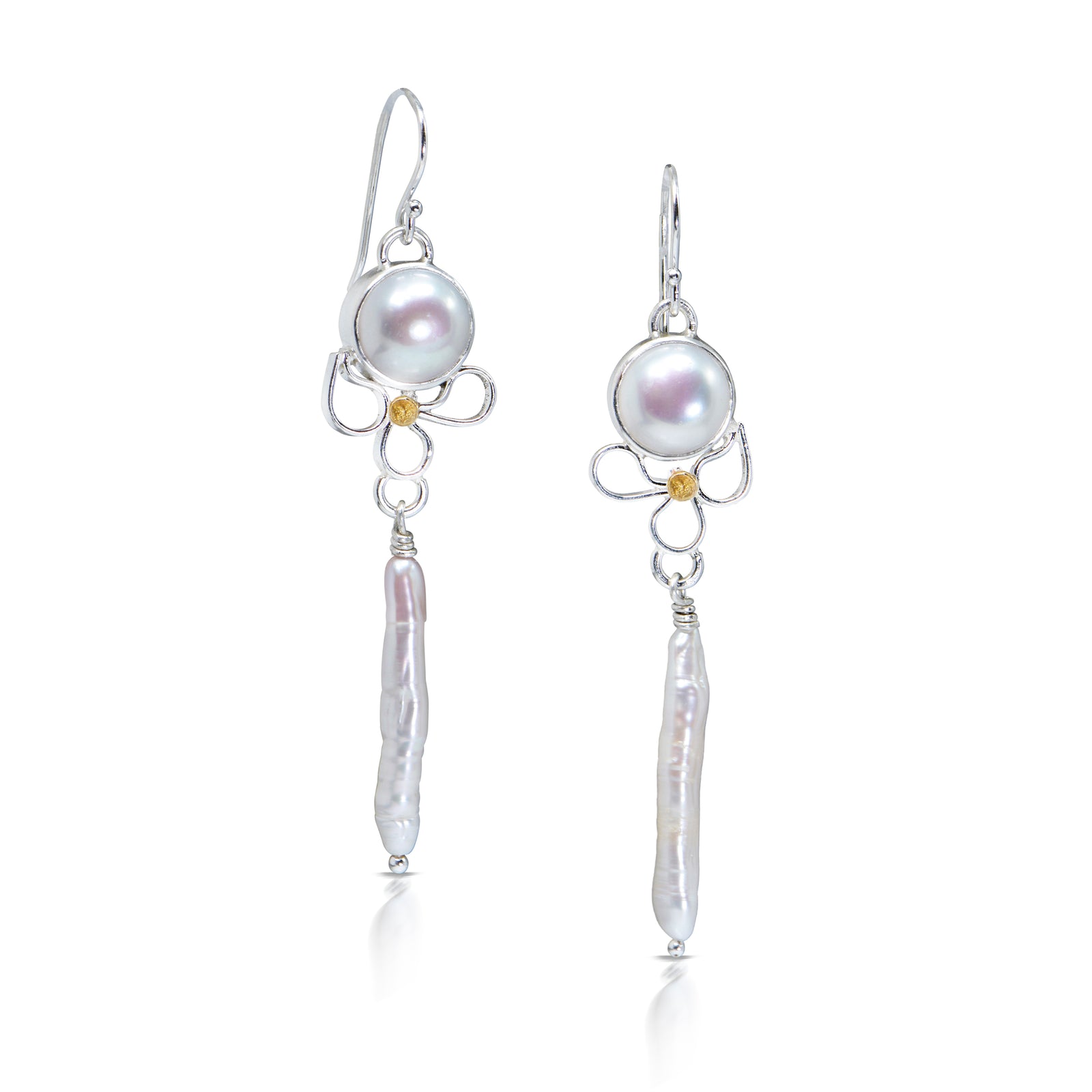 Morning Pearls with Biwa Pearl Dangle Earrings