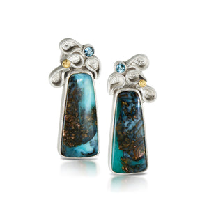 Argentium & 18kt earrings with opalized wood with copper