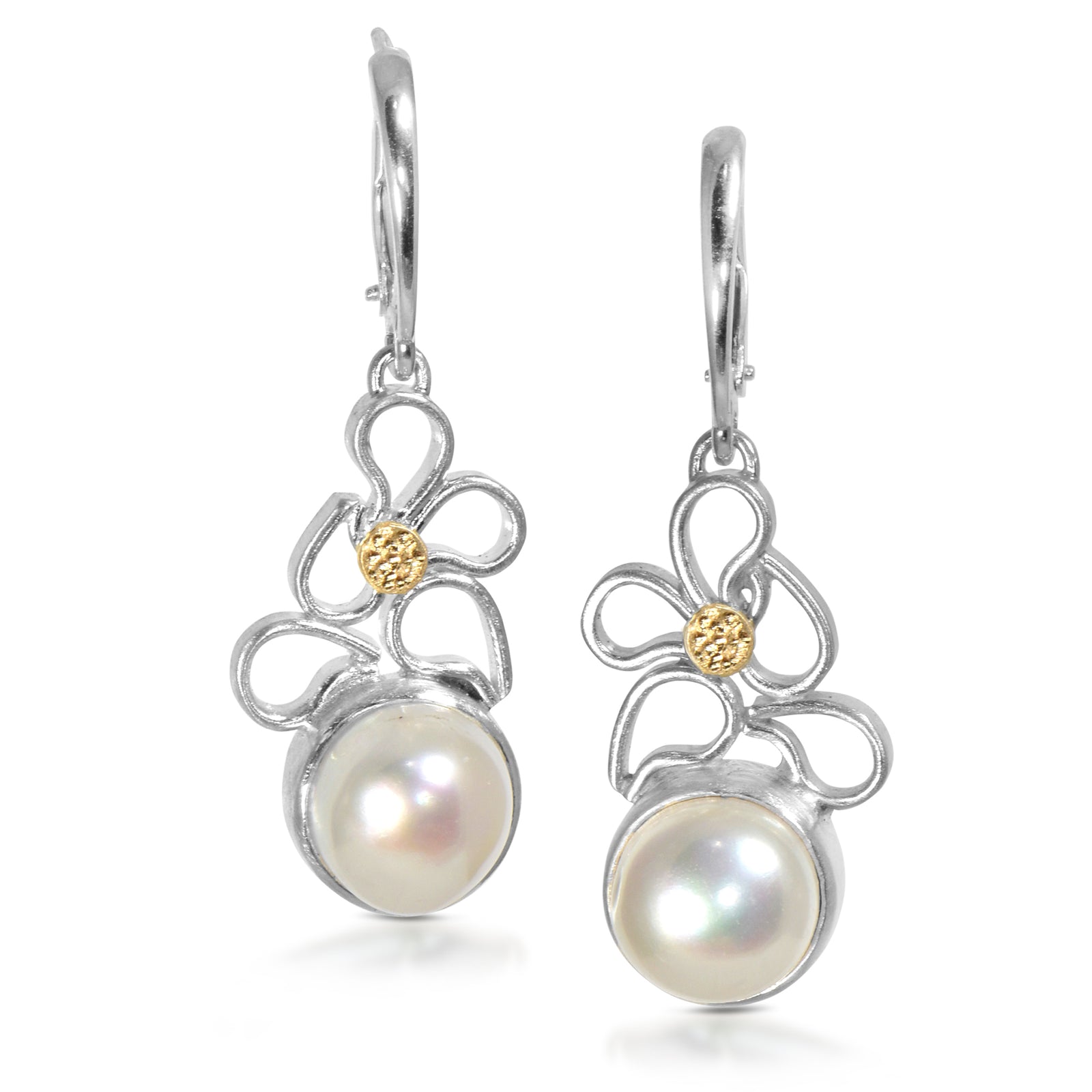 Mabe Pearl Argentium Earrings with 18kt Gold