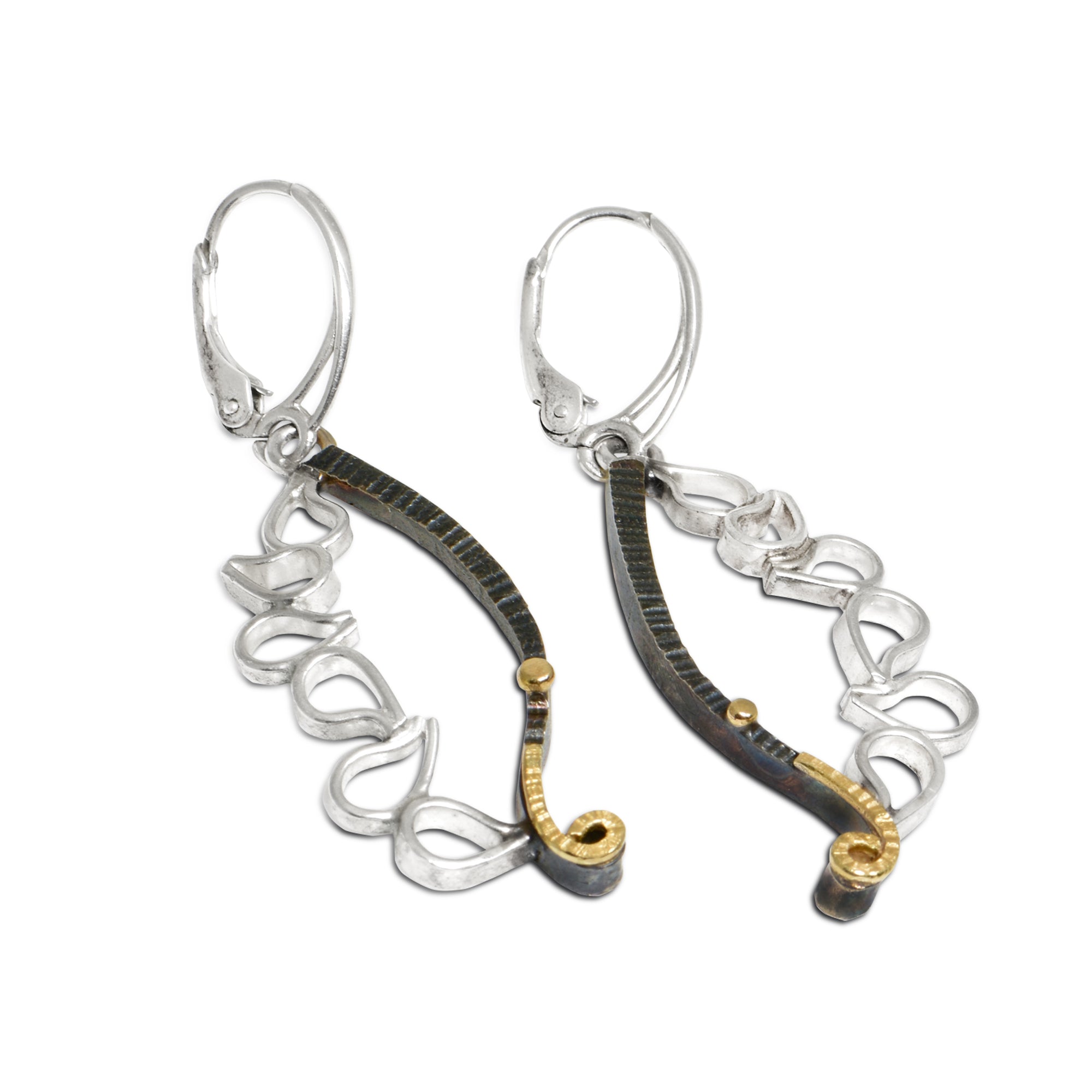 Argentium Dangle Earrings with 18kt gold curl