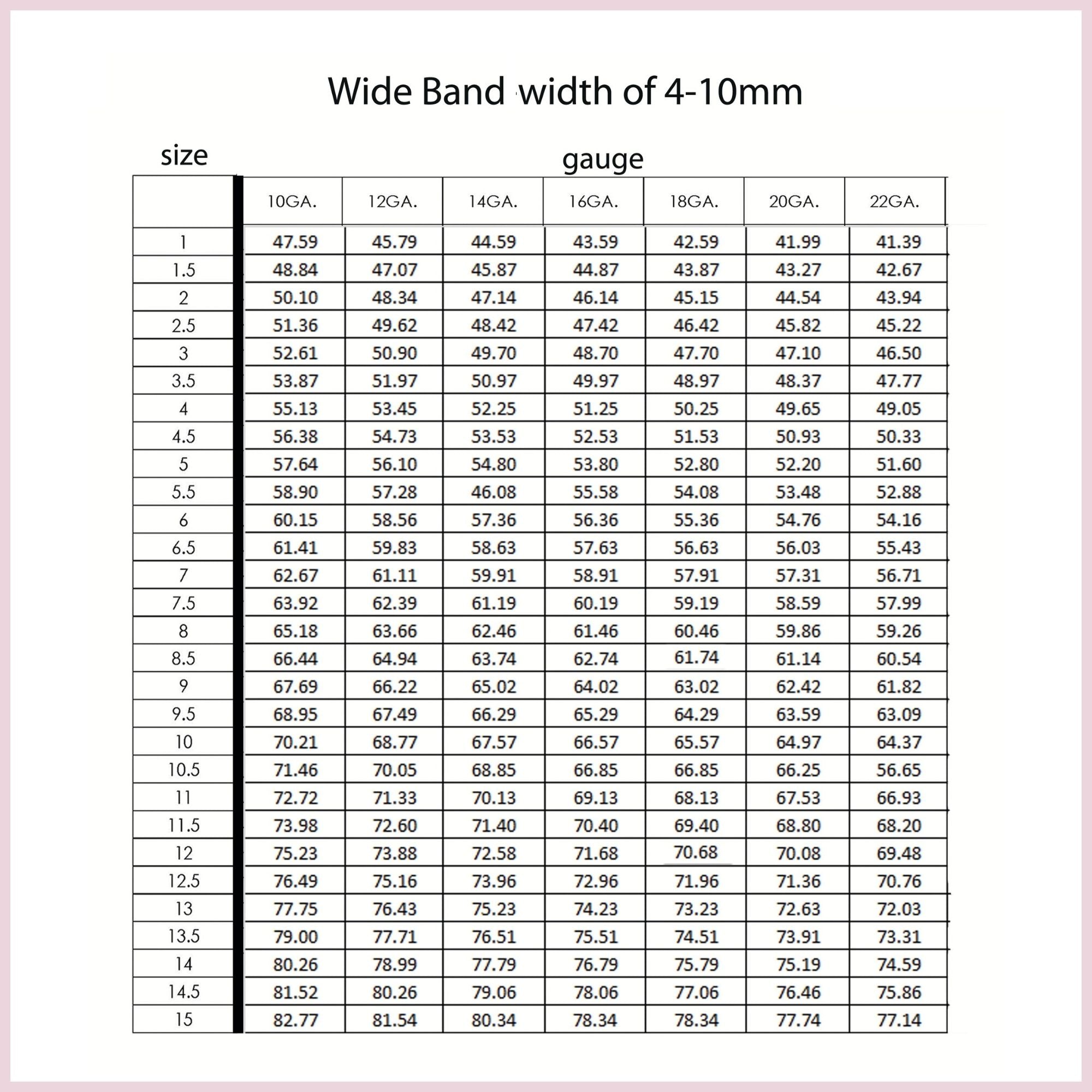 Ring Band Size Charts