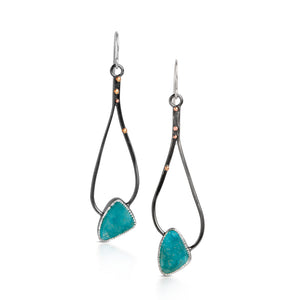 Drop Earrings with Natural Surface Azurite and 18kt gold